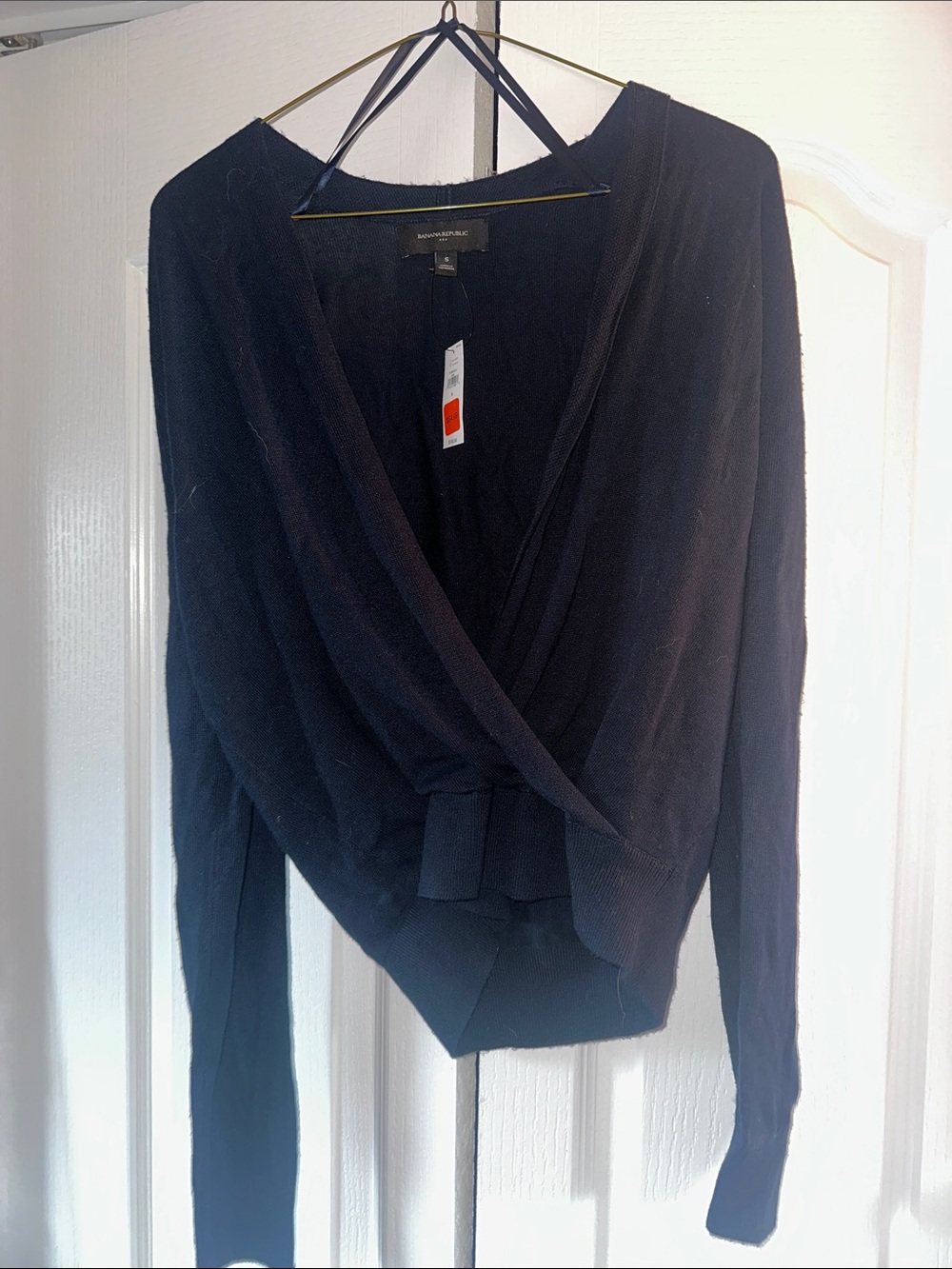 Banana Republic Navy Surplice Wrap-Front Long Sleeve Top